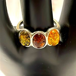V8 925 POLAND Baltic Multi Colored Amber Ring set in Sterling Silver pre owned